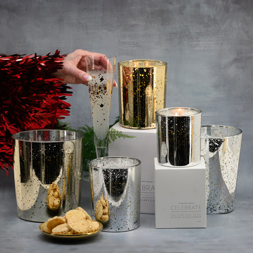 Scented Space Celebrate Candle Silver & Gold Group