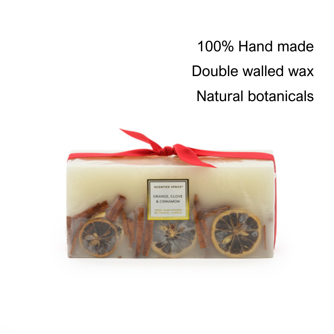 Botanical Candle Rectangle 1.3k - Red Ribbon