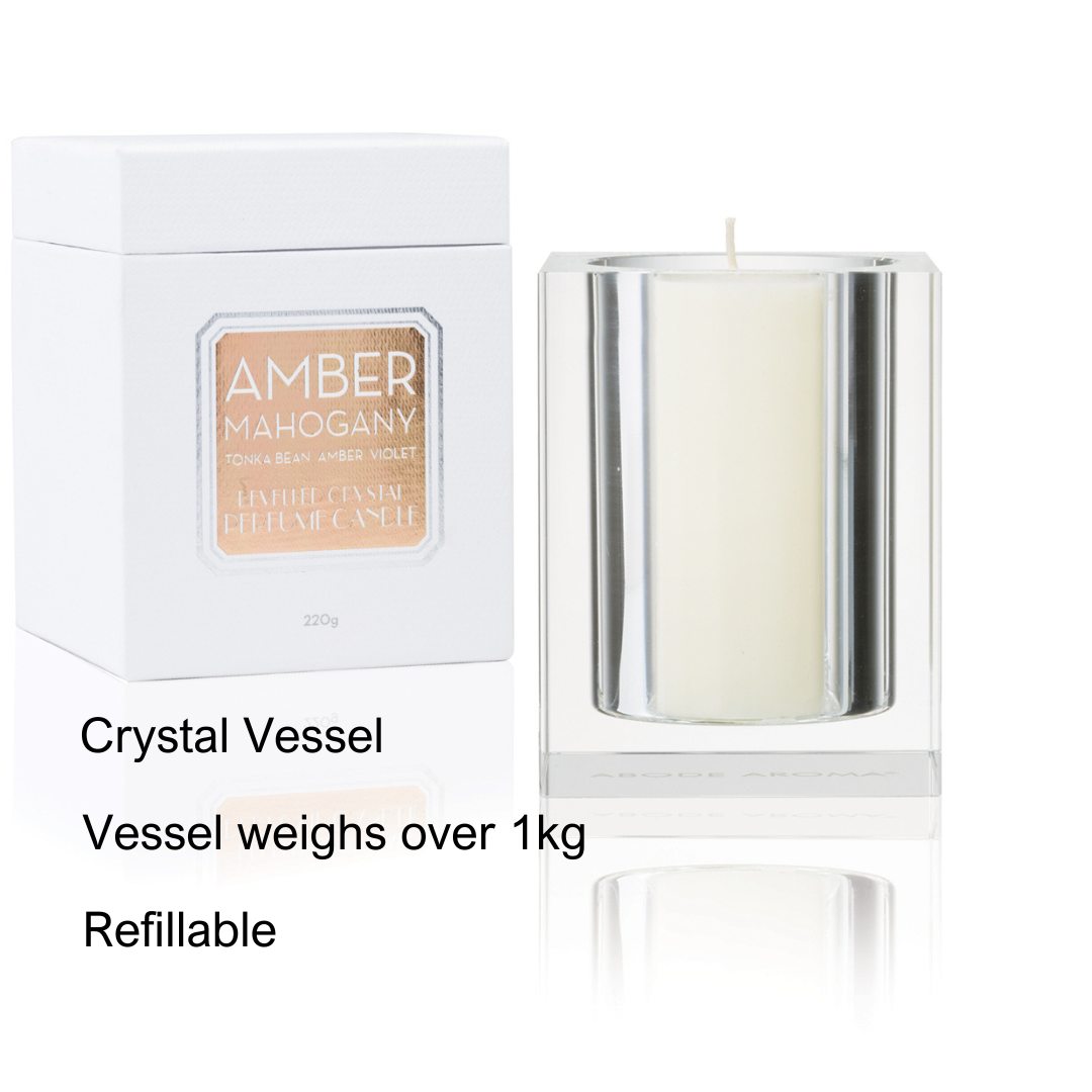 Amber Mahogany - 220g Bevelled Crystal Candle