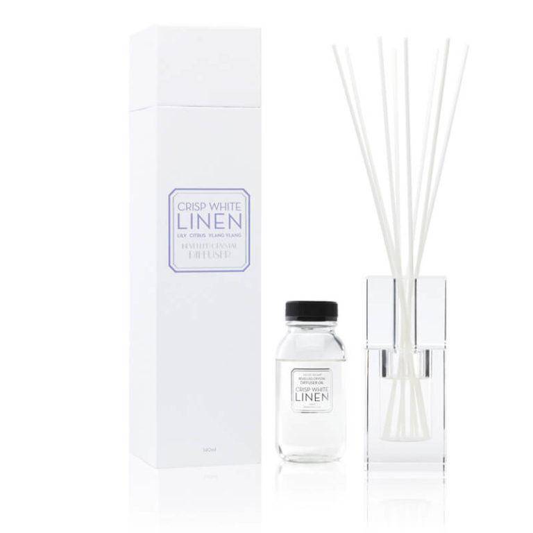 Crisp White Linen 140ml Bevelled Crystal Diffuser