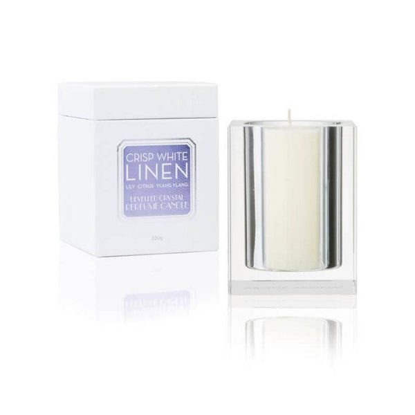 Crisp White Linen 220g Bevelled Crystal Candle