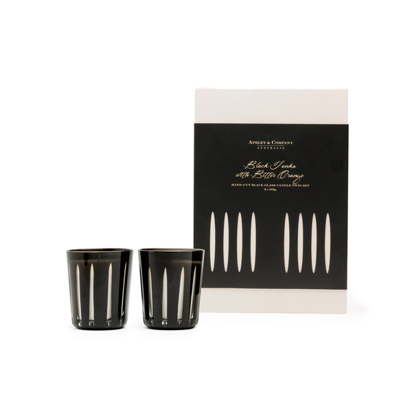 Adagio Hand Cut black Glass Candle Twin Set - Soy Wax Blend