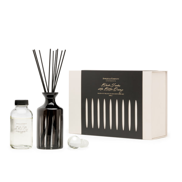 Adagio Hand Cut Black Glass Diffuser Set