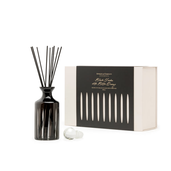 Adagio Hand Cut Black Glass Diffuser Set